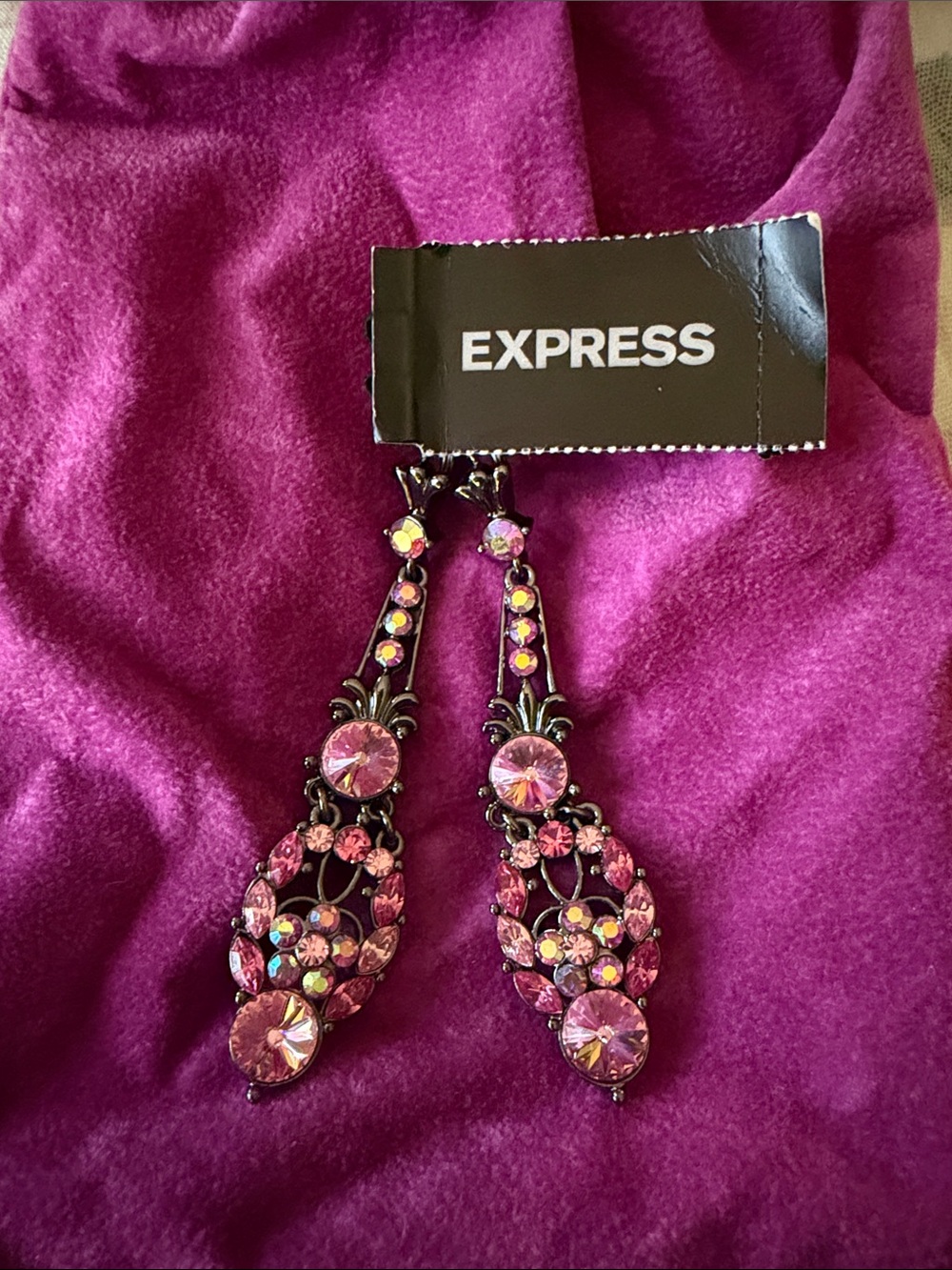Express Purple-Pink Crystal Chandelier Earrings